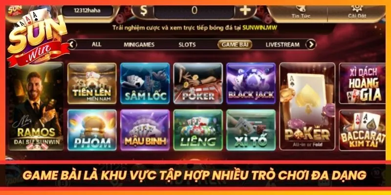 Game Bài là khu vực tập hợp nhiều trò chơi đa dạng và hấp dẫn